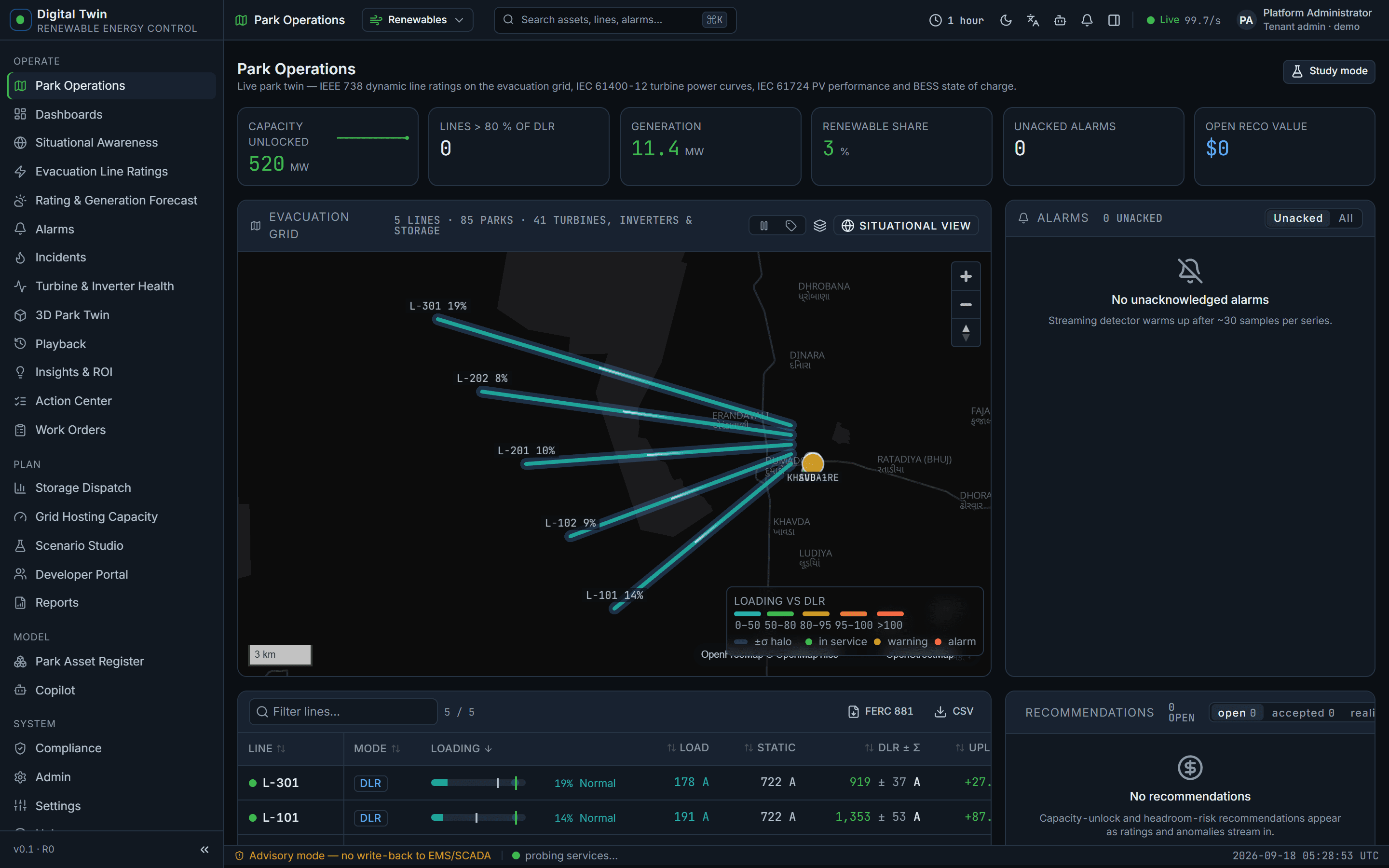 Wind, solar & storage — Operations console