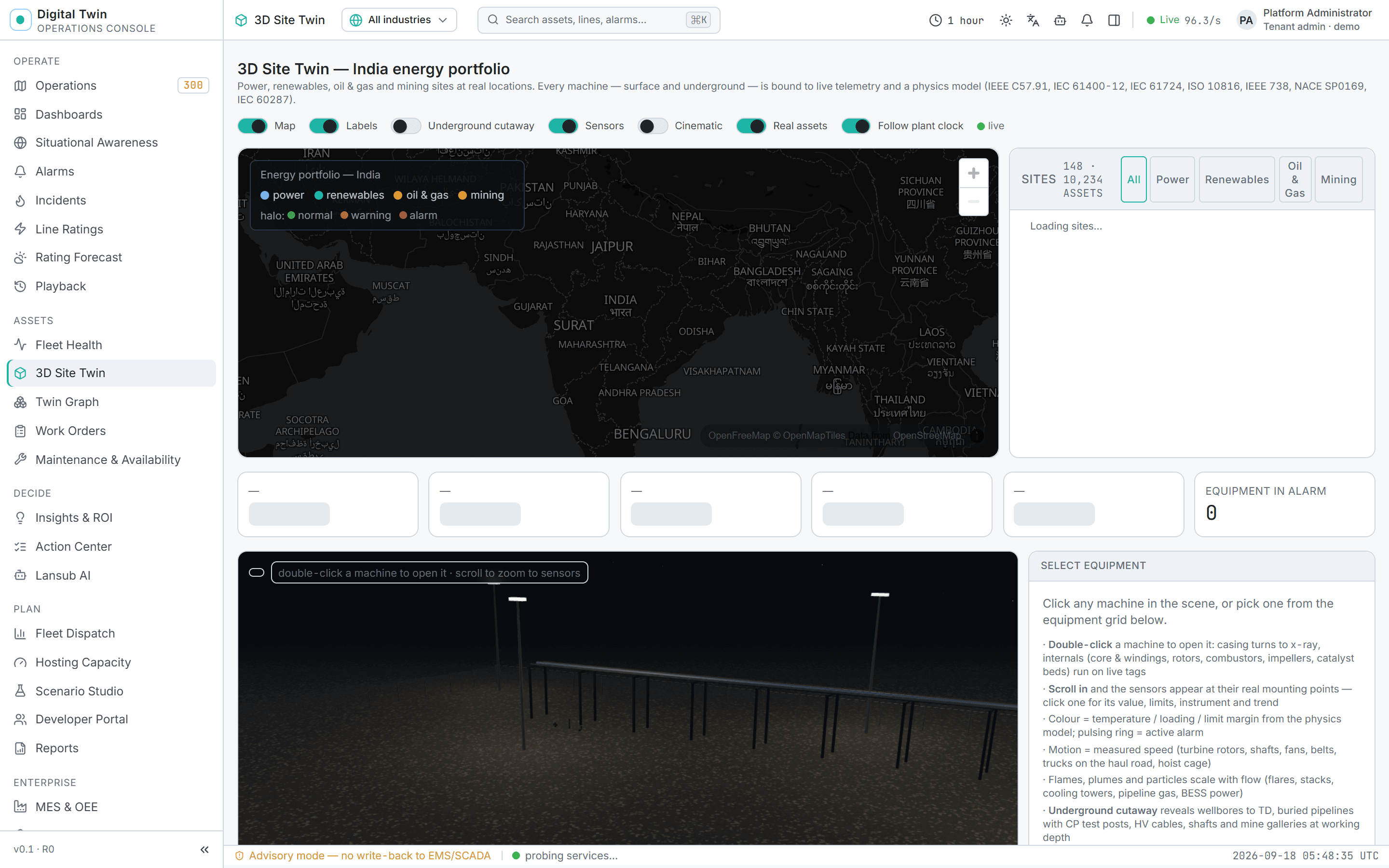 Digital Twin · 3D Site Twin · Bhadla Solar Park — Block 7
